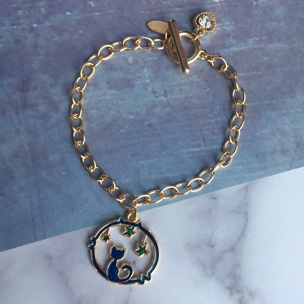 NEW Handcrafted Gold Link Crystal Charm Bracelet